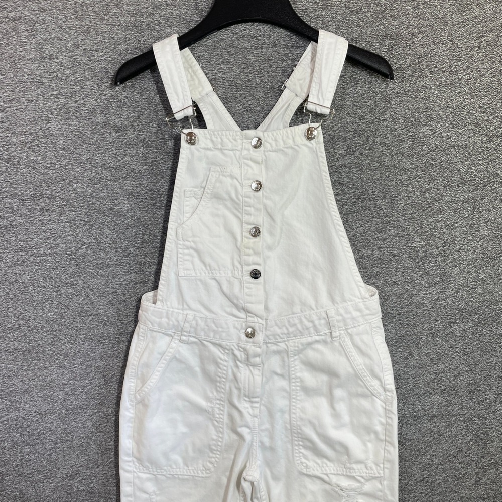 Zara Overalls Womens XS White Distressed Bib Overalls Basic Z1975 Denim Cotton - Picture 3 of 11